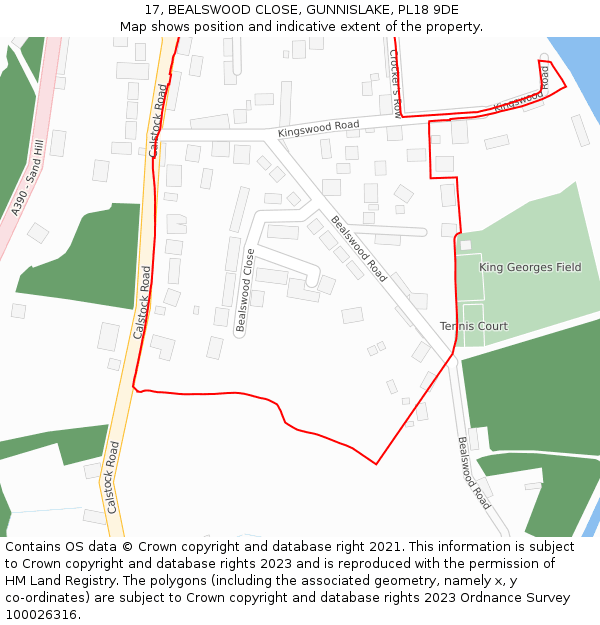 17, BEALSWOOD CLOSE, GUNNISLAKE, PL18 9DE: Location map and indicative extent of plot