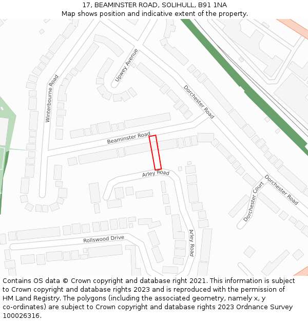 17, BEAMINSTER ROAD, SOLIHULL, B91 1NA: Location map and indicative extent of plot