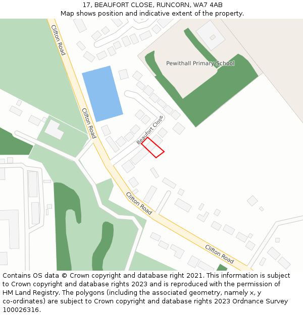 17, BEAUFORT CLOSE, RUNCORN, WA7 4AB: Location map and indicative extent of plot