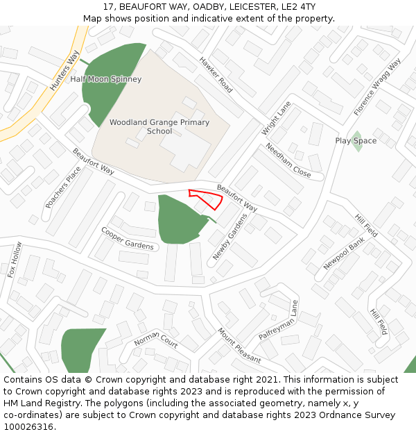 17, BEAUFORT WAY, OADBY, LEICESTER, LE2 4TY: Location map and indicative extent of plot