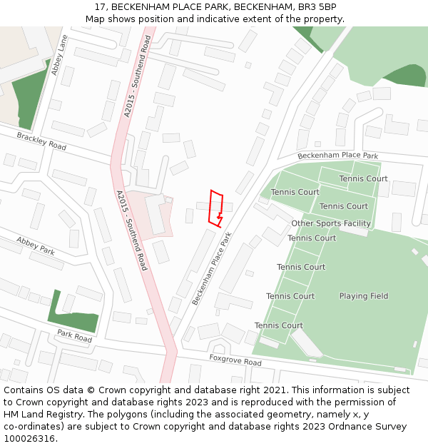 17, BECKENHAM PLACE PARK, BECKENHAM, BR3 5BP: Location map and indicative extent of plot