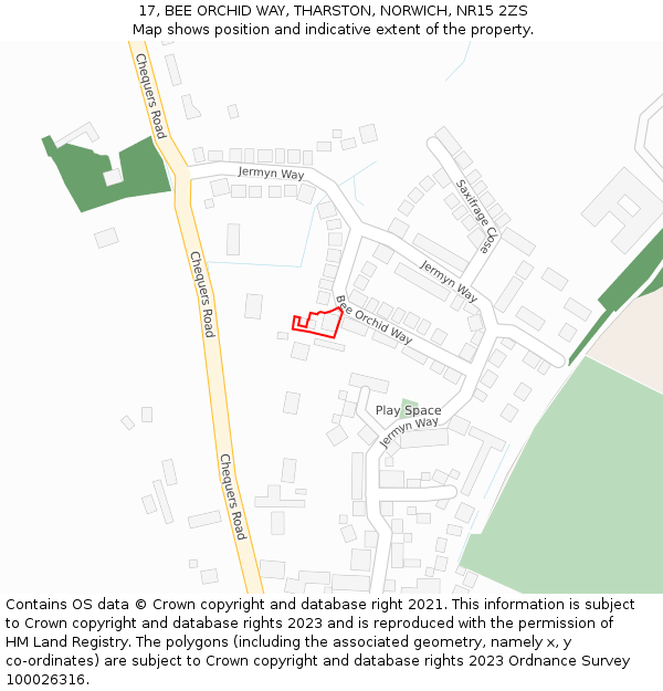 17, BEE ORCHID WAY, THARSTON, NORWICH, NR15 2ZS: Location map and indicative extent of plot