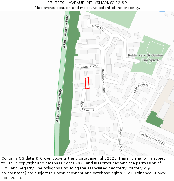 17, BEECH AVENUE, MELKSHAM, SN12 6JP: Location map and indicative extent of plot