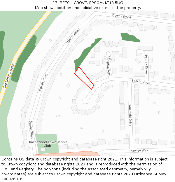 17, BEECH GROVE, EPSOM, KT18 5UG: Location map and indicative extent of plot