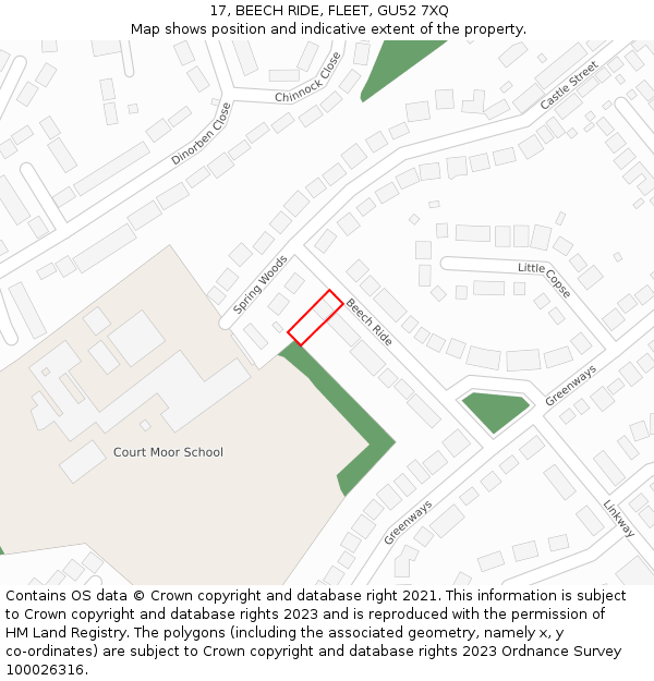 17, BEECH RIDE, FLEET, GU52 7XQ: Location map and indicative extent of plot