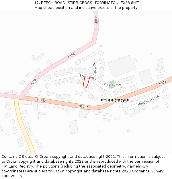 17, BEECH ROAD, STIBB CROSS, TORRINGTON, EX38 8HZ: Location map and indicative extent of plot