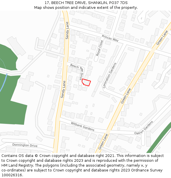 17, BEECH TREE DRIVE, SHANKLIN, PO37 7DS: Location map and indicative extent of plot