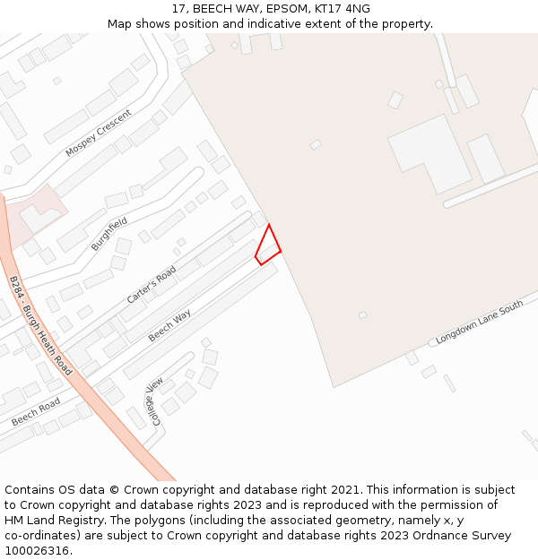 17, BEECH WAY, EPSOM, KT17 4NG: Location map and indicative extent of plot