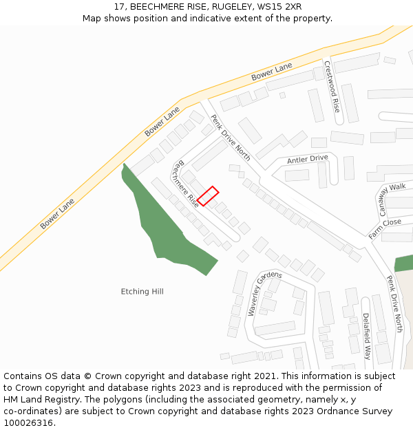 17, BEECHMERE RISE, RUGELEY, WS15 2XR: Location map and indicative extent of plot