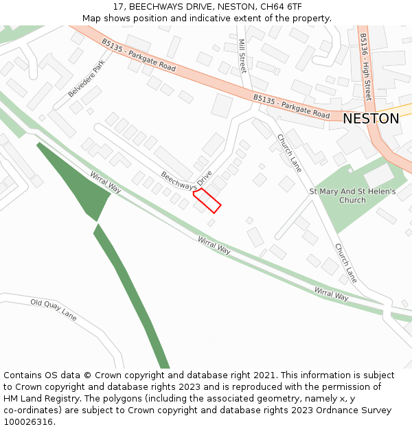 17, BEECHWAYS DRIVE, NESTON, CH64 6TF: Location map and indicative extent of plot