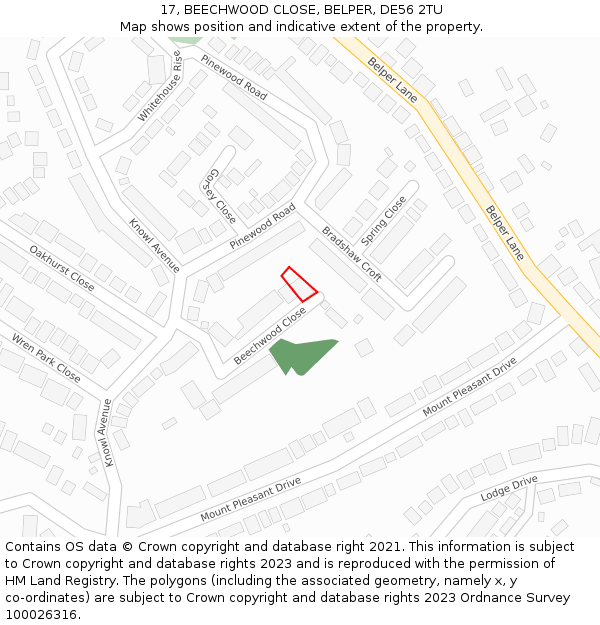17, BEECHWOOD CLOSE, BELPER, DE56 2TU: Location map and indicative extent of plot