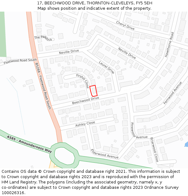 17, BEECHWOOD DRIVE, THORNTON-CLEVELEYS, FY5 5EH: Location map and indicative extent of plot