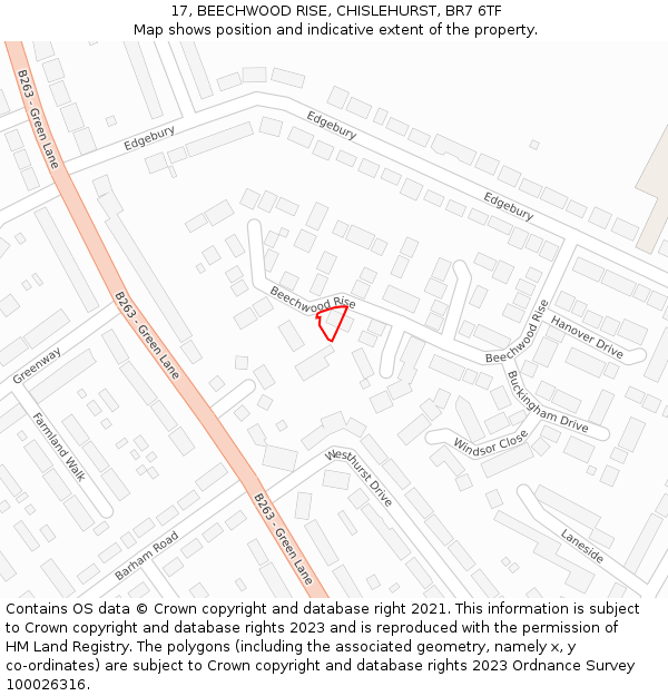 17, BEECHWOOD RISE, CHISLEHURST, BR7 6TF: Location map and indicative extent of plot