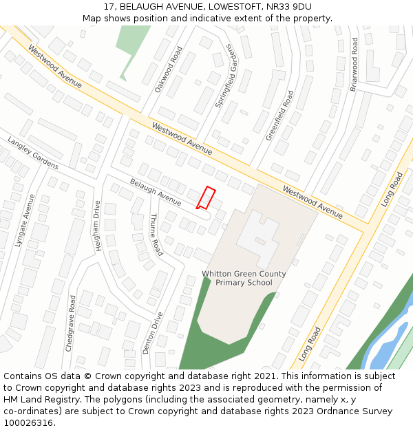 17, BELAUGH AVENUE, LOWESTOFT, NR33 9DU: Location map and indicative extent of plot