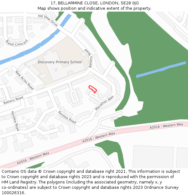 17, BELLARMINE CLOSE, LONDON, SE28 0JG: Location map and indicative extent of plot