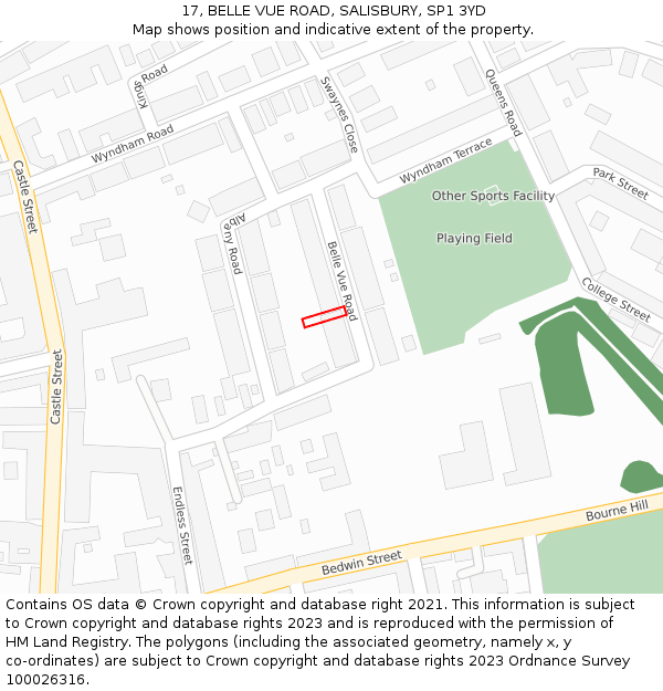 17, BELLE VUE ROAD, SALISBURY, SP1 3YD: Location map and indicative extent of plot