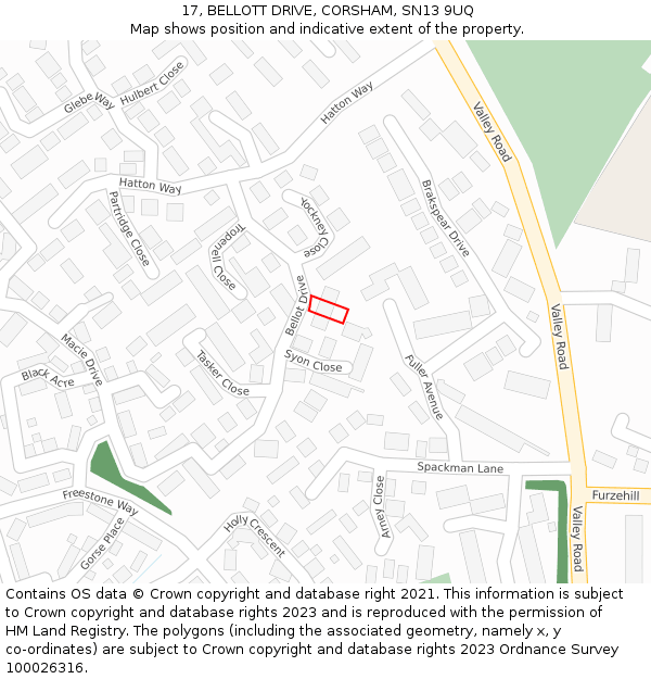 17, BELLOTT DRIVE, CORSHAM, SN13 9UQ: Location map and indicative extent of plot
