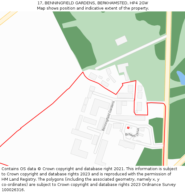 17, BENNINGFIELD GARDENS, BERKHAMSTED, HP4 2GW: Location map and indicative extent of plot