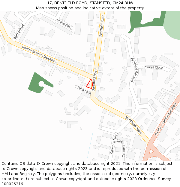 17, BENTFIELD ROAD, STANSTED, CM24 8HW: Location map and indicative extent of plot