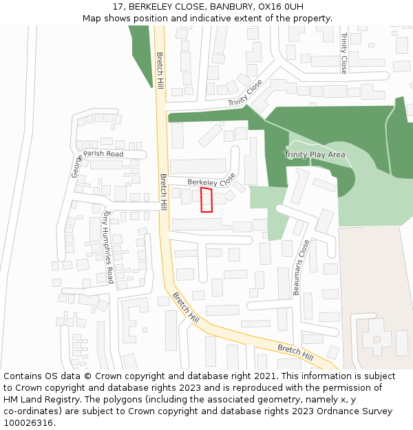 17, BERKELEY CLOSE, BANBURY, OX16 0UH: Location map and indicative extent of plot