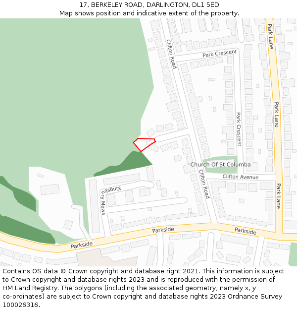 17, BERKELEY ROAD, DARLINGTON, DL1 5ED: Location map and indicative extent of plot