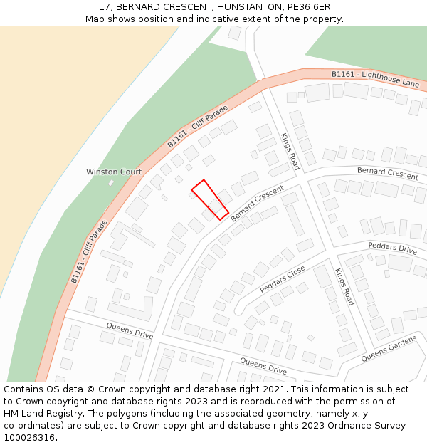 17, BERNARD CRESCENT, HUNSTANTON, PE36 6ER: Location map and indicative extent of plot