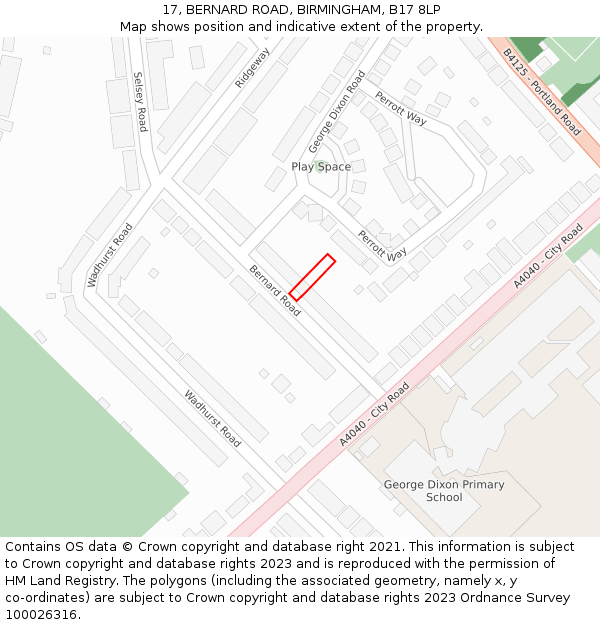 17, BERNARD ROAD, BIRMINGHAM, B17 8LP: Location map and indicative extent of plot