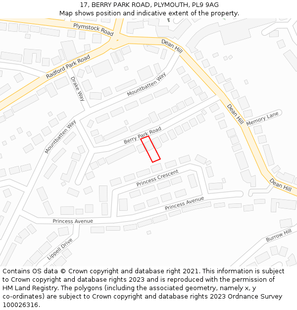 17, BERRY PARK ROAD, PLYMOUTH, PL9 9AG: Location map and indicative extent of plot