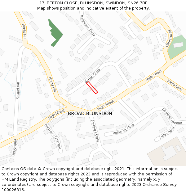17, BERTON CLOSE, BLUNSDON, SWINDON, SN26 7BE: Location map and indicative extent of plot