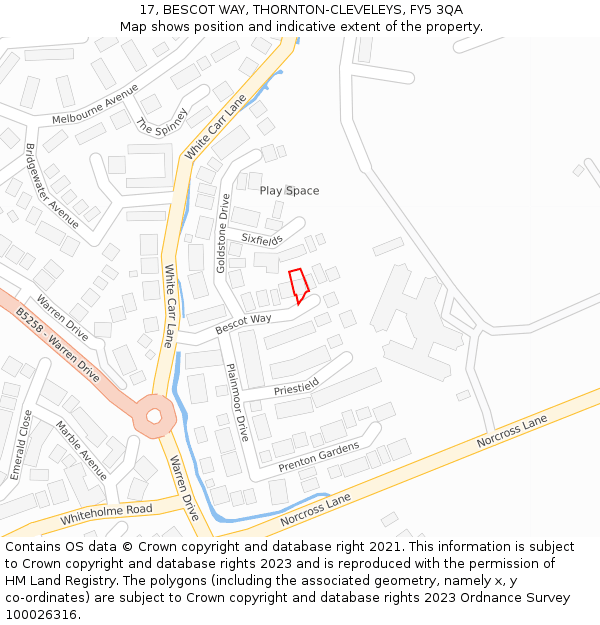 17, BESCOT WAY, THORNTON-CLEVELEYS, FY5 3QA: Location map and indicative extent of plot