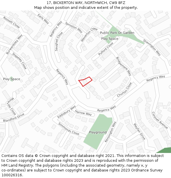 17, BICKERTON WAY, NORTHWICH, CW9 8FZ: Location map and indicative extent of plot