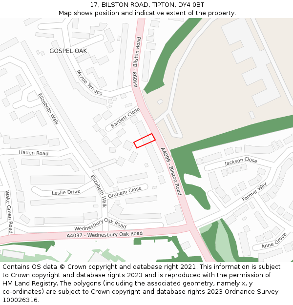 17, BILSTON ROAD, TIPTON, DY4 0BT: Location map and indicative extent of plot