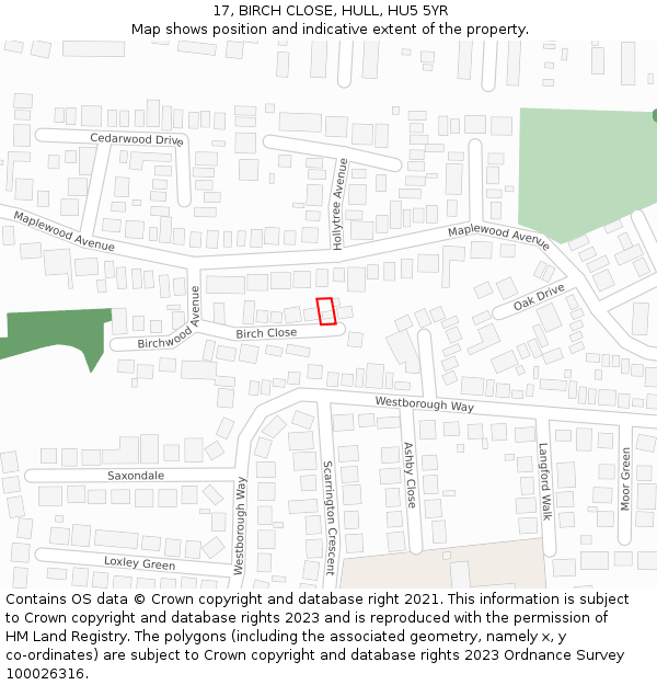 17, BIRCH CLOSE, HULL, HU5 5YR: Location map and indicative extent of plot