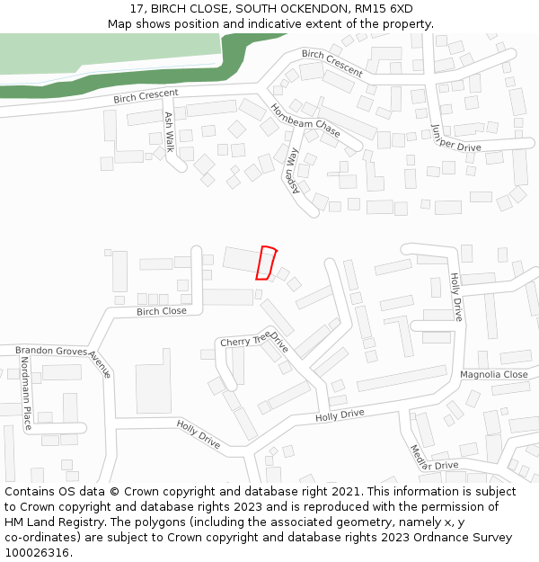 17, BIRCH CLOSE, SOUTH OCKENDON, RM15 6XD: Location map and indicative extent of plot