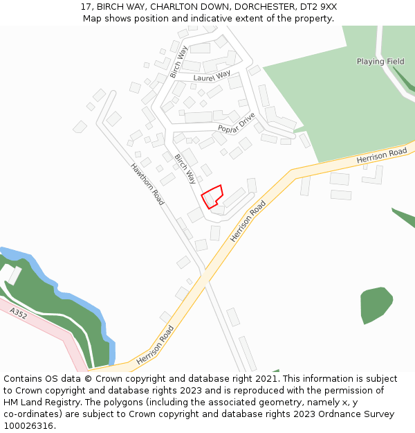 17, BIRCH WAY, CHARLTON DOWN, DORCHESTER, DT2 9XX: Location map and indicative extent of plot