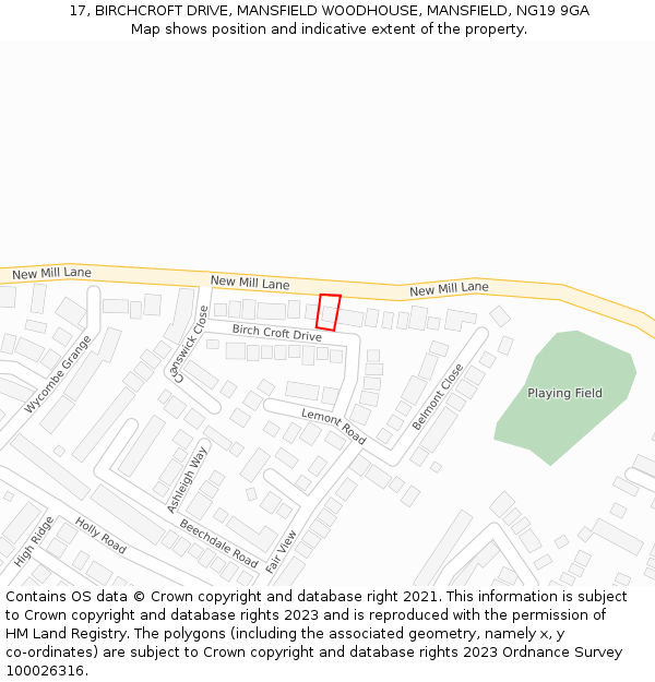 17, BIRCHCROFT DRIVE, MANSFIELD WOODHOUSE, MANSFIELD, NG19 9GA: Location map and indicative extent of plot