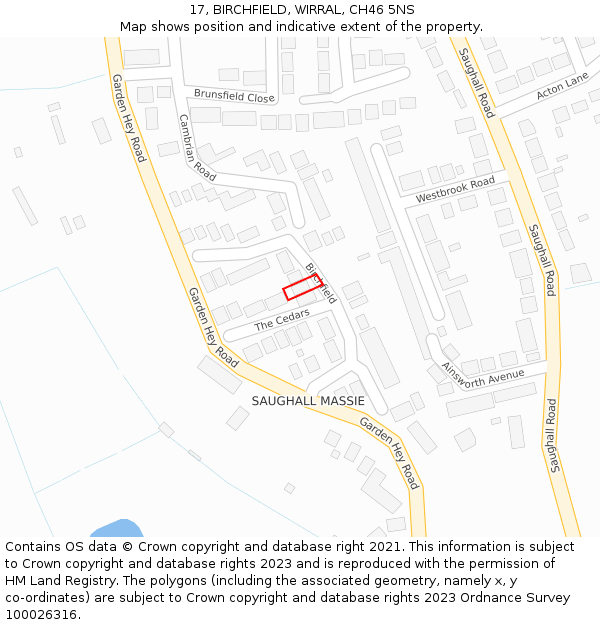 17, BIRCHFIELD, WIRRAL, CH46 5NS: Location map and indicative extent of plot