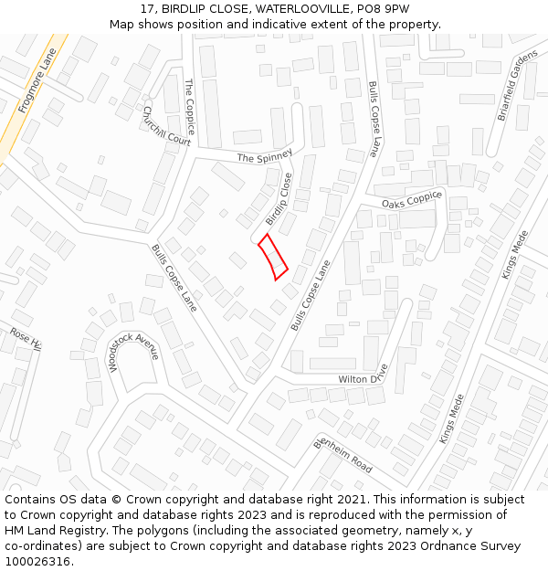 17, BIRDLIP CLOSE, WATERLOOVILLE, PO8 9PW: Location map and indicative extent of plot