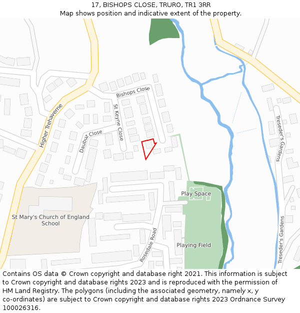 17, BISHOPS CLOSE, TRURO, TR1 3RR: Location map and indicative extent of plot