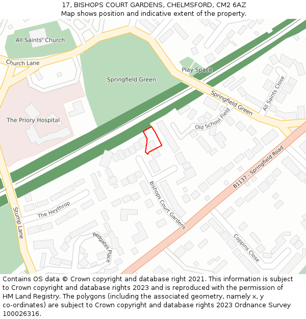 17, BISHOPS COURT GARDENS, CHELMSFORD, CM2 6AZ: Location map and indicative extent of plot