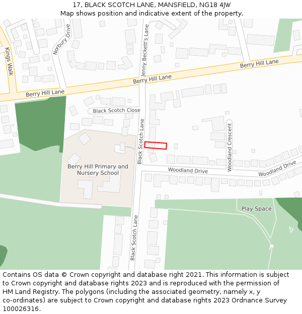 17, BLACK SCOTCH LANE, MANSFIELD, NG18 4JW: Location map and indicative extent of plot