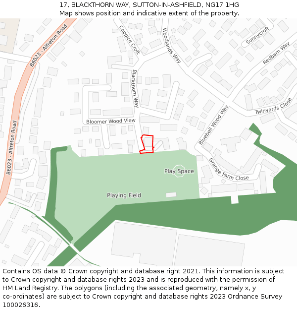 17, BLACKTHORN WAY, SUTTON-IN-ASHFIELD, NG17 1HG: Location map and indicative extent of plot