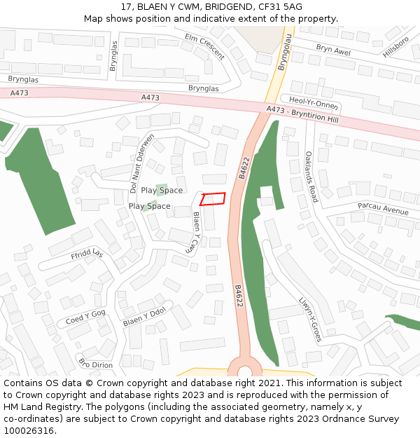 17, BLAEN Y CWM, BRIDGEND, CF31 5AG: Location map and indicative extent of plot