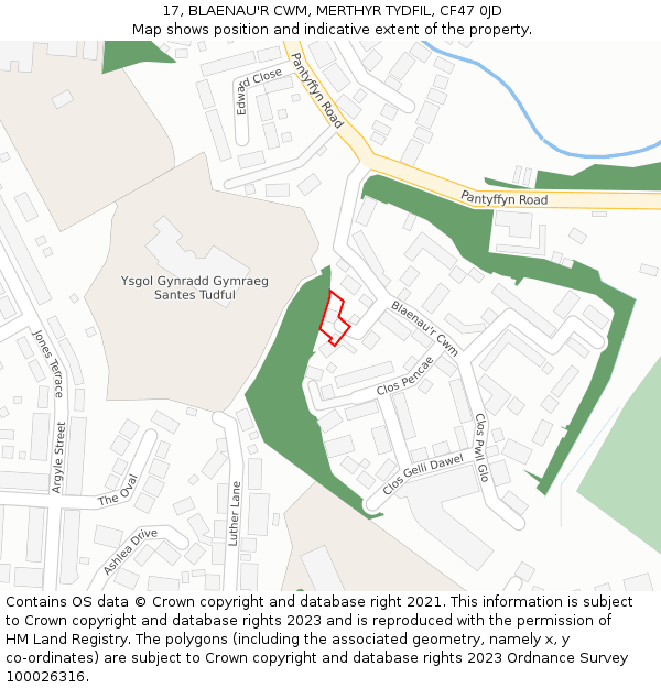 17, BLAENAU'R CWM, MERTHYR TYDFIL, CF47 0JD: Location map and indicative extent of plot