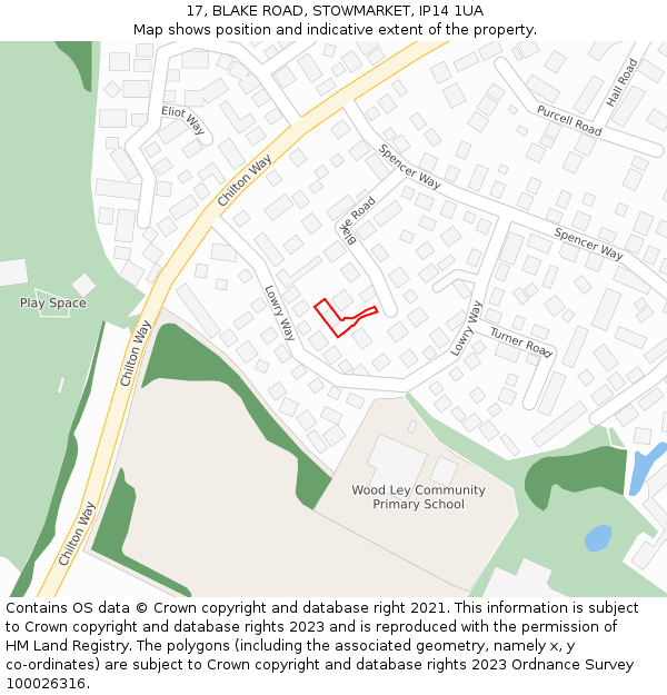 17, BLAKE ROAD, STOWMARKET, IP14 1UA: Location map and indicative extent of plot