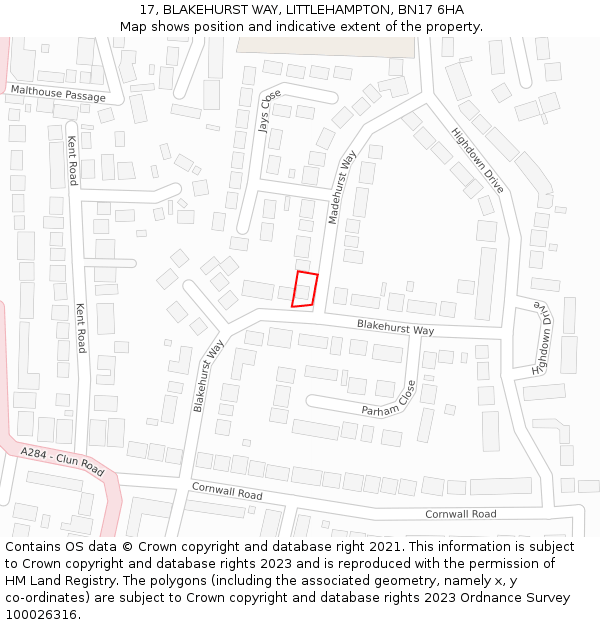 17, BLAKEHURST WAY, LITTLEHAMPTON, BN17 6HA: Location map and indicative extent of plot