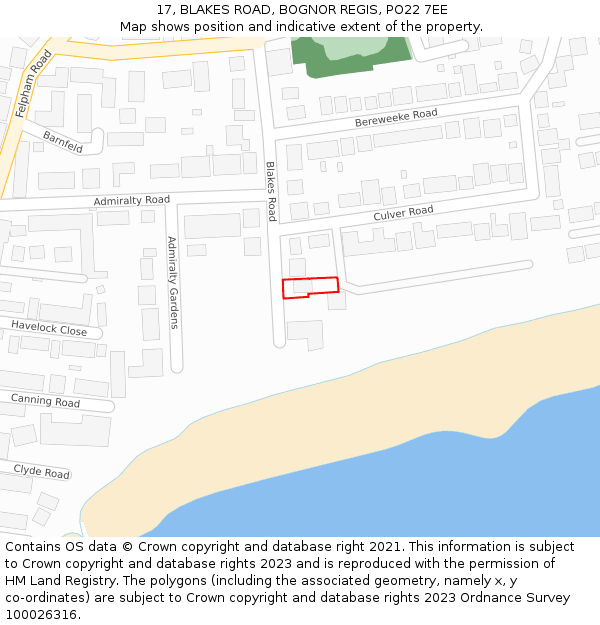 17, BLAKES ROAD, BOGNOR REGIS, PO22 7EE: Location map and indicative extent of plot
