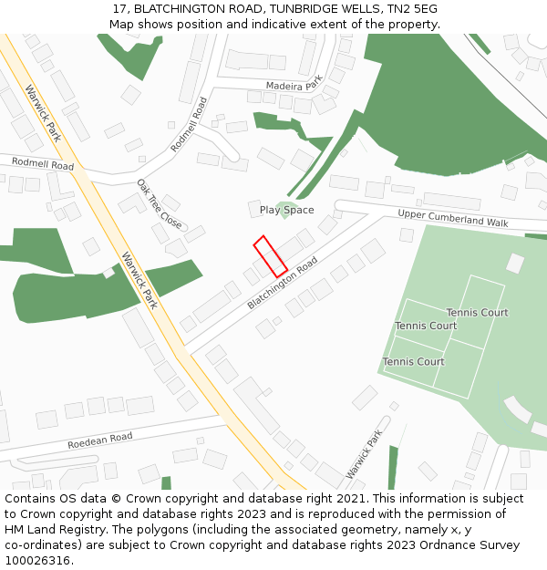 17, BLATCHINGTON ROAD, TUNBRIDGE WELLS, TN2 5EG: Location map and indicative extent of plot