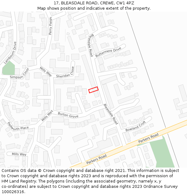 17, BLEASDALE ROAD, CREWE, CW1 4PZ: Location map and indicative extent of plot