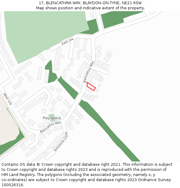17, BLENCATHRA WAY, BLAYDON-ON-TYNE, NE21 6SW: Location map and indicative extent of plot